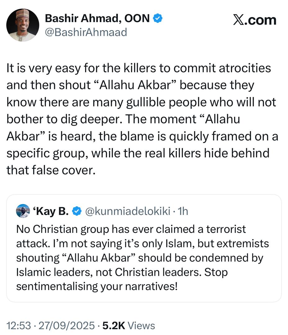 This is an outrageous lie! - Former presidential aide, Bashir Ahmad, dismisses claims of a Christian genocide in Nigeria